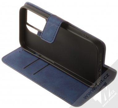 1Mcz Velvet Book flipové pouzdro pro Apple iPhone 14 Pro tmavě modrá (dark blue) stojánek