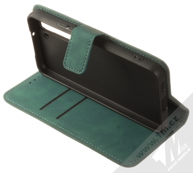 1Mcz Velvet Book flipové pouzdro pro Samsung Galaxy S22 5G tmavě zelená (dark green) stojánek