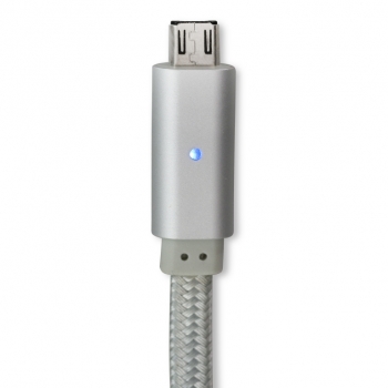 4smarts GleamCord plochý USB kabel s microUSB konektorem a LED indikací stavu nabíjení pro mobilní telefon, mobil, smartphone, tablet světle šedá (light grey) - LED indikace