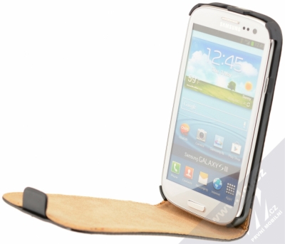 ForCell Slim2 Flip otevírací pouzdro pro Samsung Galaxy S III černá (black) otevřené s telefonem