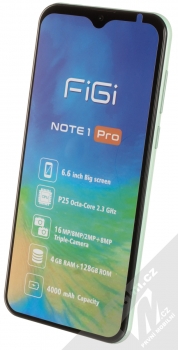 Aligator FiGi Note 1 Pro 4GB/128GB světle zelená (nefrit) šikmo zepředu