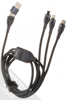 Baseus Flash Cable 3in2 opletený USB a USB Type-C kabel délky 120cm s konektory Apple Lightning, USB Type-C a microUSB 100W (CASS030103) tmavě modrá (dark blue) komplet