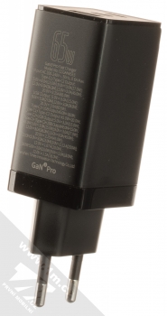 Baseus GaN3 Pro Fast Charger nabíječka do sítě s 2x USB Type-C + 1x USB výstupy 65W a USB Type-C kabel (CCGP050101) černá (black) nabíječka zezadu