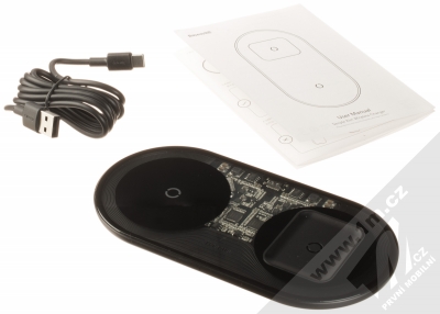 Baseus Simple 2in1 Wireless Charger podložka pro bezdrátové nabíjení (WXJK-A01) černá průhledná (black transparent) balení