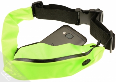 CellularLine Waistband View Running elastické sportovní pouzdro na pas pro mobilní telefon, mobil, smartphone limetkově zelená (lime) s telefonem zezadu