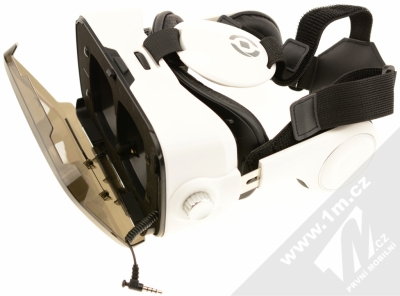Celly VR Glass brýle a sluchátka pro virtuální realitu bílá černá (white black) otevřené s konektorem