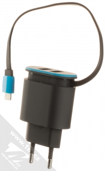 Forever TC-02 nabíječka do sítě s Apple Lightning konektorem a 2x USB výstupy černá modrá (black blue)