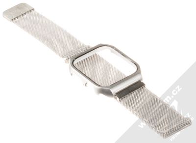 Jansin Milanese Magnetic with Case magnetický pásek z leštěného kovu na zápěstí s ochranným krytem pro Apple Watch 40mm stříbrná (silver) rozepnuté