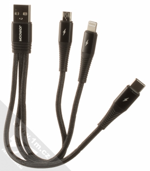 Joyroom Cable 3in1 opletený USB kabel délky 15cm s konektory Apple Lightning, USB Type-C a microUSB (S-01530G9) černá (black) komplet