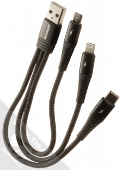 Joyroom Cable 3in1 opletený USB kabel délky 15cm s konektory Apple Lightning, USB Type-C a microUSB (S-01530G9) černá (black)