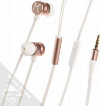 Karl Lagerfeld In-Ear Headphones módní stereo sluchátka s tlačítkem a konektorem Jack 3,5mm růžově zlatá bílá (rose gold white)