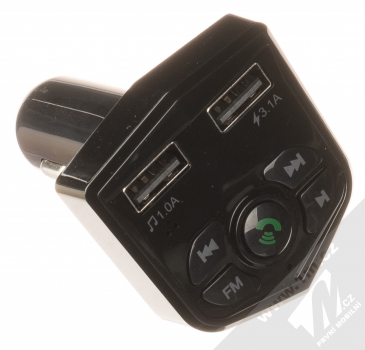 maXlife MXFT-02 nabíječka do auta s 2x USB výstupy 3,1A a FM Transmitterem černá (black) USB výstupy, tlačítka