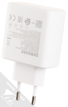 Samsung EP-TA845XW Super Fast Charging 2.0 Travel Adapter originální nabíječka s USB Type-C výstupem a USB Type-C kabel bílá (white) nabíječka zezadu