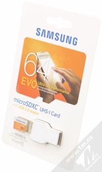 Samsung microSDXC 64GB EVO Class 10 paměťová karta + adaptér USB čtečka bílá (white) krabička