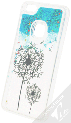 Sligo Liquid Glitter Flower ochranný kryt s přesýpacím efektem třpytek pro Huawei P10 Lite tyrkysová (cyan)