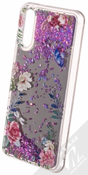 Sligo Liquid Mirror Flower 1 zrcadlový ochranný kryt s přesýpacím efektem třpytek a s motivem pro Huawei P20 růžová (pink) animace 1