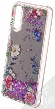 Sligo Liquid Mirror Flower 1 zrcadlový ochranný kryt s přesýpacím efektem třpytek a s motivem pro Huawei P20 růžová (pink) animace 3