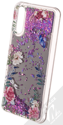 Sligo Liquid Mirror Flower 1 zrcadlový ochranný kryt s přesýpacím efektem třpytek a s motivem pro Huawei P20 růžová (pink)