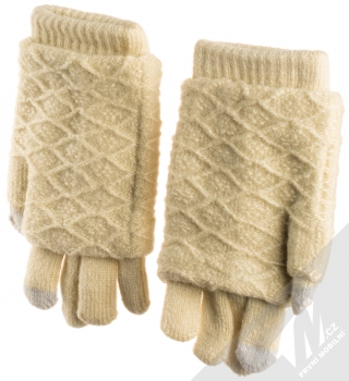 URan Multiway 2in1 Women Touch Gloves dámské pletené rukavice s bambulkou pro kapacitní dotykový displej béžová (beige) dlaně
