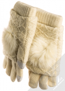 URan Multiway 2in1 Women Touch Gloves dámské pletené rukavice s bambulkou pro kapacitní dotykový displej béžová (beige)