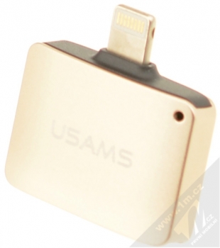 USAMS 2 in 1 Lightning Adapter miniaturní a elegantní rozdvojka z Apple Lightning na jack 3,5mm a Apple Lightning zlatá (gold)