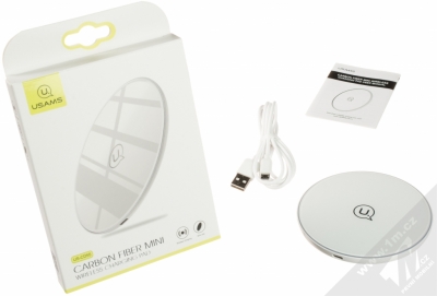 USAMS Carbon Fiber Mini Wireless Charging Pad podložka bezdrátového Qi nabíjení bílá (white) balení