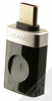 USAMS OTG miniaturní a elegantní OTG redukce z USB Type-C na USB pro mobilní telefon, mobil, smartphone, tablet černá stříbrná (black silver) detail