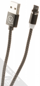 USAMS U-Sure Braided Magnetic Cable USB kabel s magnetickým pinovým konektorem a samostatnou magnetickou záslepkou s microUSB konektorem černá (black) připnutá záslepka