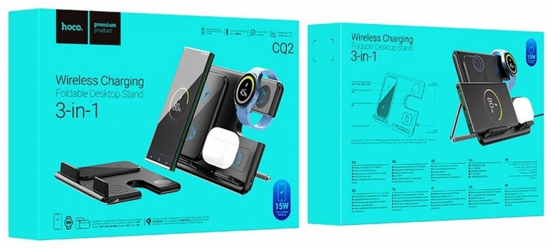 Hoco CQ2 3in1 stojánek pro bezdrátové nabíjení 15W pro telefonu Samsung Galaxy, hodinky Samsung Galaxy Watch a sluchátka Samsung Galaxy Buds