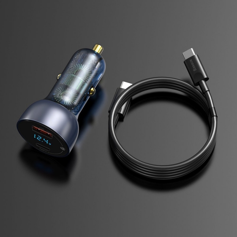 Baseus Dual Quick Car Charger nabíječka do auta 65W s 1x USB a 1x USB Type-C výstupy a USB Type-C kabel (TZCCKX-0G)