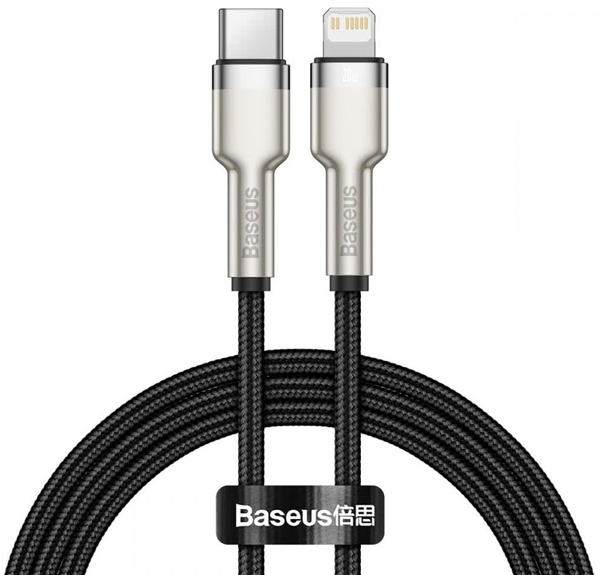 Baseus Cafule Metal Cable opletený USB Type-C kabel délky 25cm s Apple Lightning konektorem (CATLJK-01)