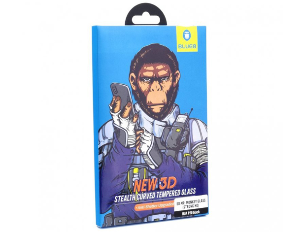Blueo 5D Mr. Monkey Stealth Curved Tempered Glass ochranné tvrzené sklo na kompletní displej pro Huawei P20