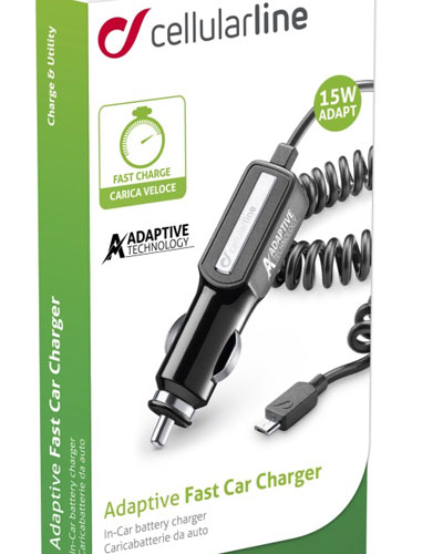 CellularLine Adaptive Fast Car Charger 15W nabíječka do auta s microUSB konektorem a technologií Qualcomm Quick Charge 2.0