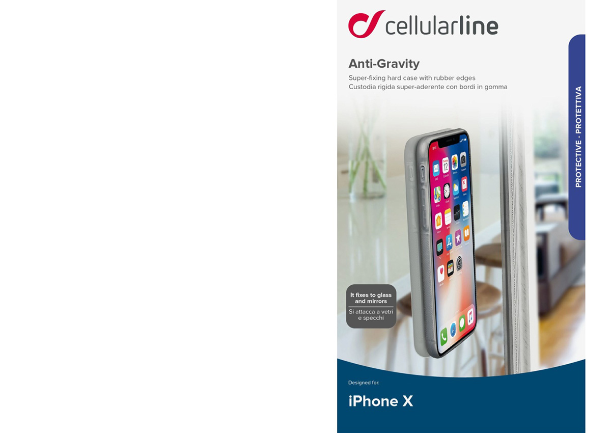 CellularLine Anti-Gravity ochranný kryt s přísavnou plochou pro Apple iPhone X, iPhone XS