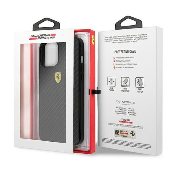 Ferrari Scuderia Carbon ochranný kryt pro Apple iPhone 12, iPhone 12 Pro (FERCAHCP12MBK)