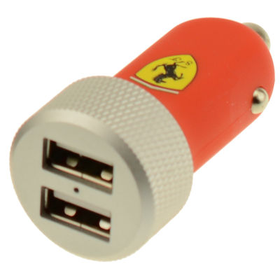 Ferrari Slim Car Charger nabíječka do auta s 2x USB výstupem, proudem 2.1A a USB kabelem s microUSB konektorem pro mobilní telefon, mobil, smartphone, tablet