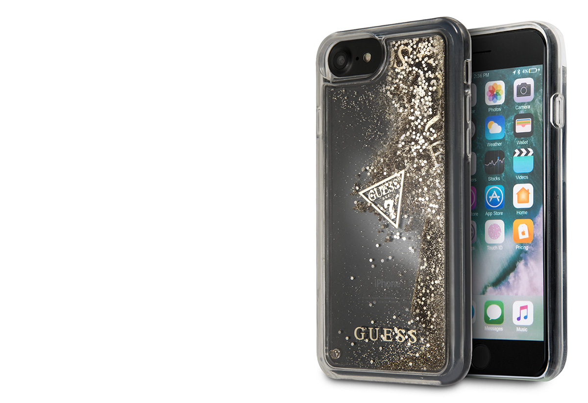 Guess Liquid Glitter Question of Heart ochranný kryt pro Apple iPhone 6, iPhone 6S, iPhone 7, iPhone 8