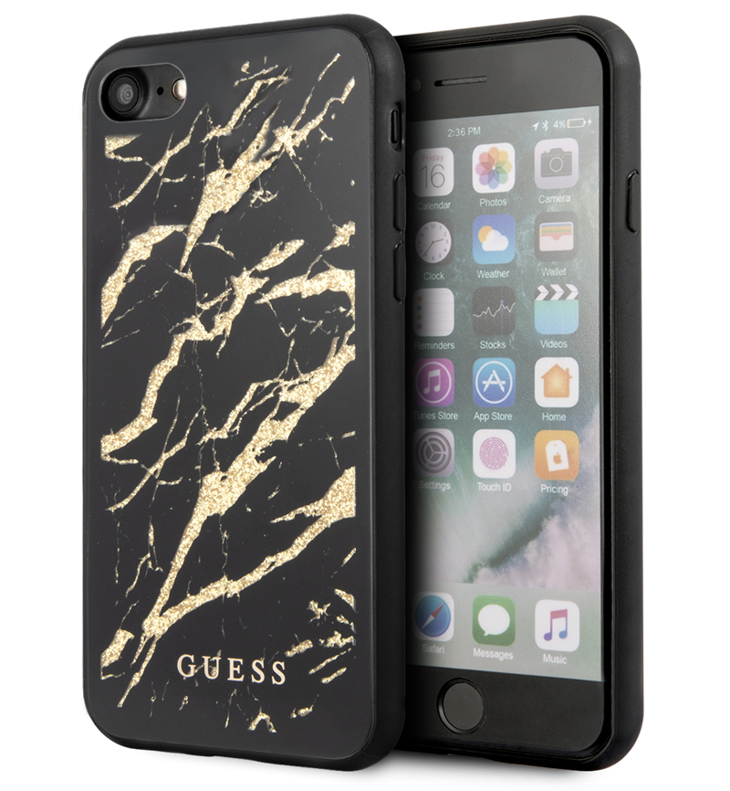 Guess Marble Golden Glitter ochranný kryt pro Apple iPhone 7, iPhone 8, iPhone SE (2020), Apple iPhone SE (2022) (GUHCI8MGGBK)