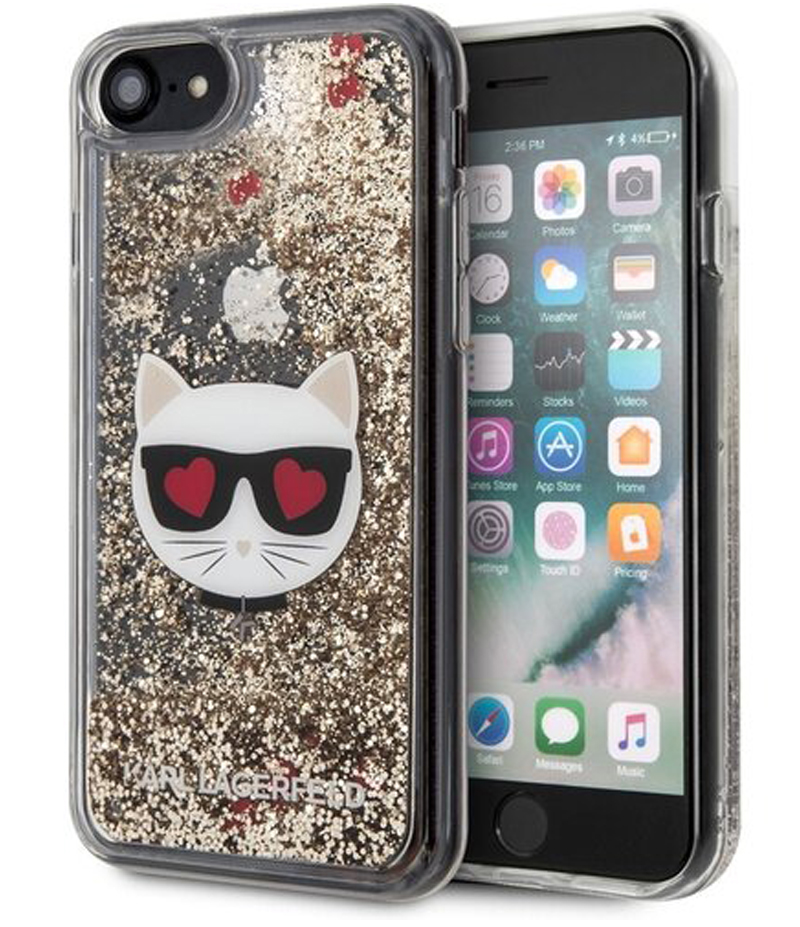 Karl Lagerfeld Choupette Hearts Eyes Red Hearts Liquid Glitter ochranný kryt s přesýpacím efektem třpytek pro Apple iPhone 6, iPhone 6S, iPhone 7, iPhone 8, iPhone SE (2020) (KLHCI8LCGLGO)