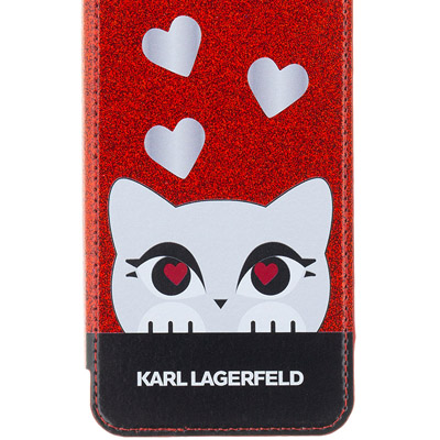Karl Lagerfeld Choupette Valentine třpytivé flipové pouzdro s motivem pro Apple iPhone X (KLFLBKPXVDCBK)