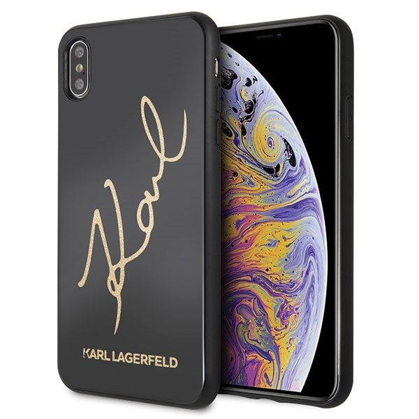 Karl Lagerfeld Double Layer Glitter Signature třpytivý ochranný kryt s motivem pro Apple iPhone XS Max (KLHCI65DLKSBK)