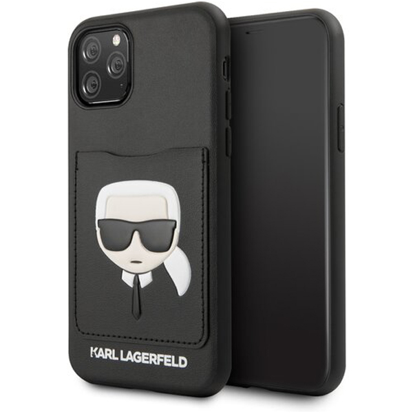 Karl Lagerfeld Ikonik Card Slot ochranný kryt s motivem a kapsičkou pro Apple iPhone 11 Pro Max (KLHCN65CSKCBK)