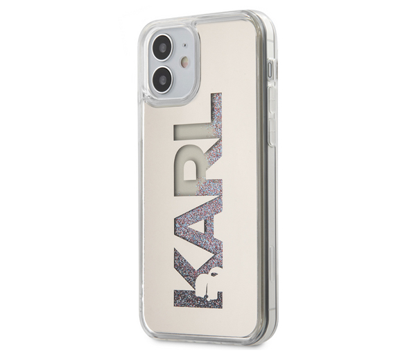 Karl Lagerfeld Karl Logo Mirror Liquid Glitter ochranný kryt s přesýpacím efektem třpytek pro Apple iPhone 12 Pro Max (KLHCP12LKLMLGR)