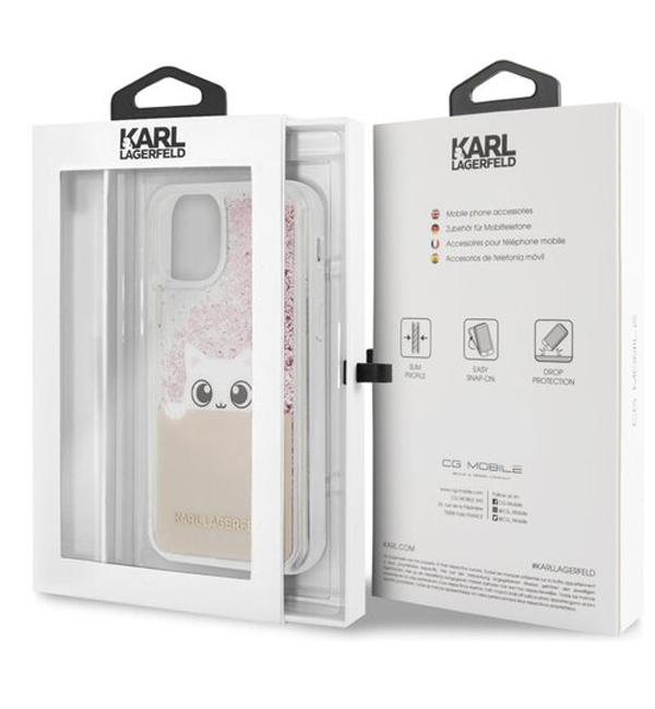 Karl Lagerfeld Peek a Boo Liquid Glitter Case ochranný kryt s přesýpacím efektem třpytek pro Apple iPhone 12 Pro Max (KLHCP12LPABGNU)