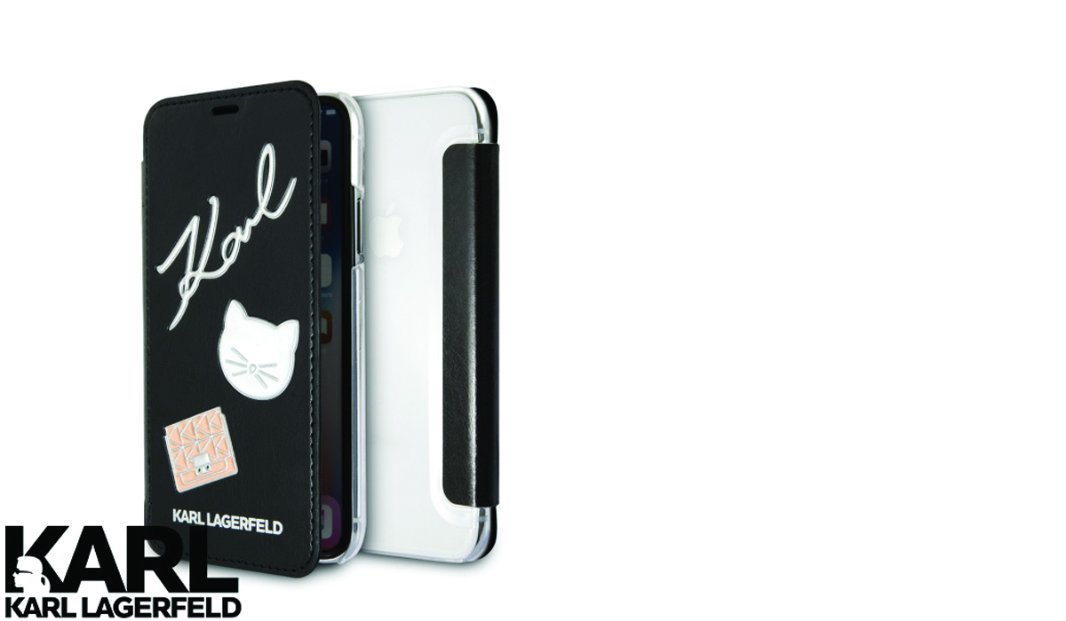 Karl Lagerfeld Pins Book flipové pouzdro s motivem pro Apple iPhone X (KLFLBKPXPPIN)