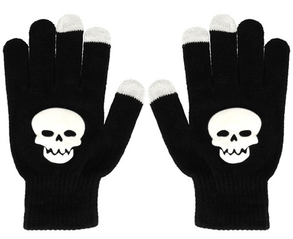 URan Touch Gloves Skull pletené rukavice s motivem pro kapacitní dotykový displej