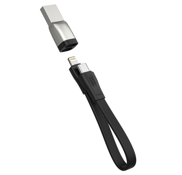 XO NB-Q170B plochý USB či USB Type-C kabel délky 20cm s Apple Lightning konektorem